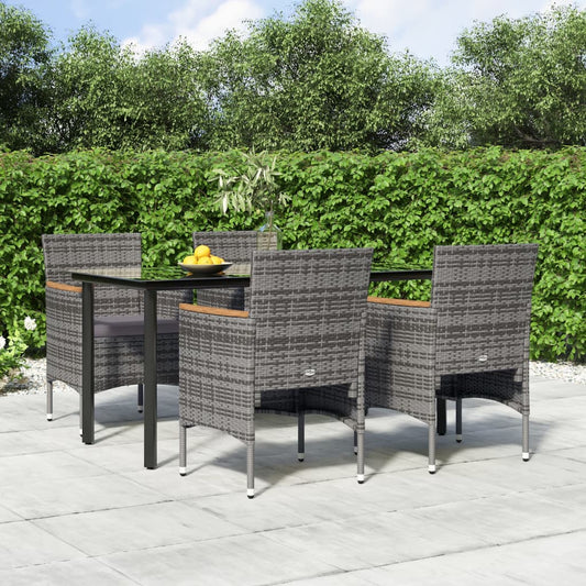 Set da Pranzo da Giardino 5 pz con Cuscini Grigio e Nero - homemem39