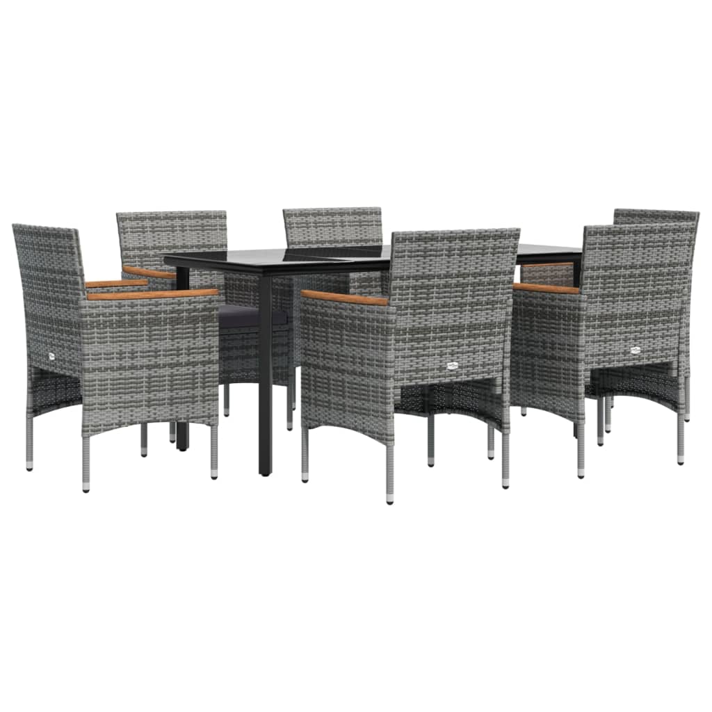 Set da Pranzo da Giardino 7 pz con Cuscini Grigio e Nero | homemem39