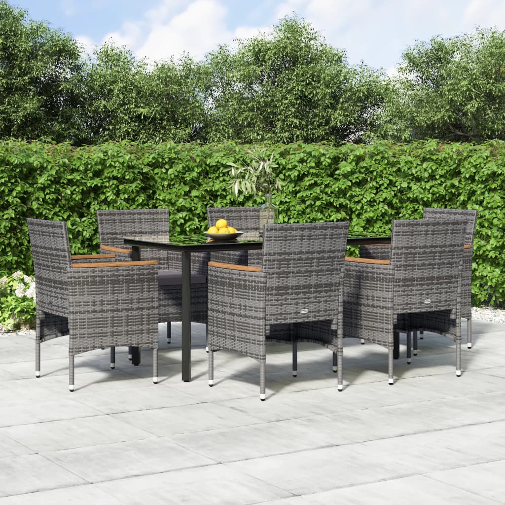 Set da Pranzo da Giardino 7 pz con Cuscini Grigio e Nero | homemem39