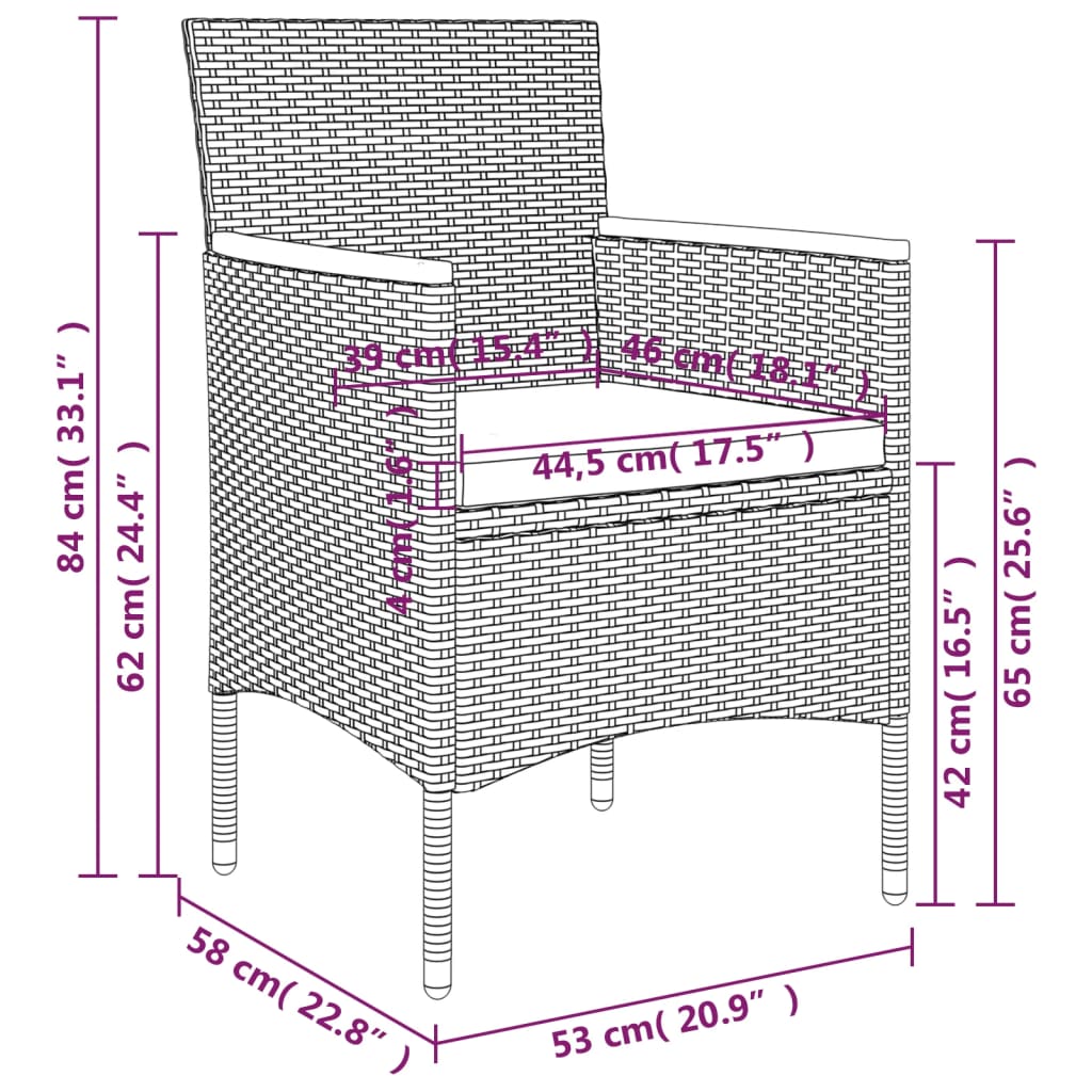Set da Pranzo da Giardino 7 pz con Cuscini Nero - homemem39