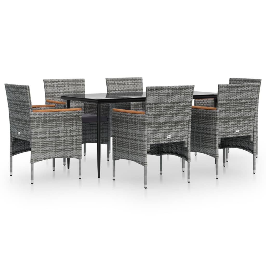 Set da Pranzo da Giardino 7 pz con Cuscini Grigio e Nero | homemem39