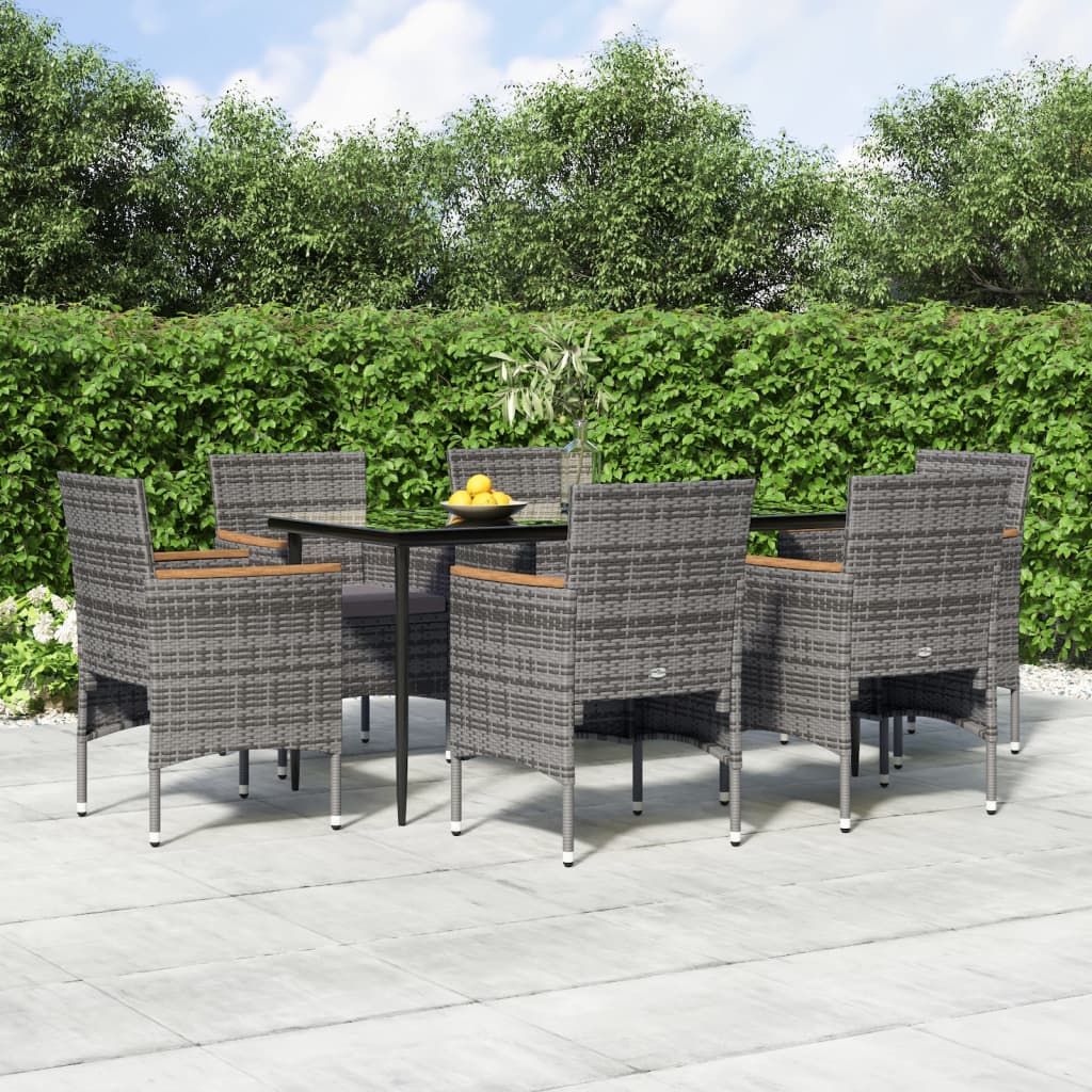 Set da Pranzo da Giardino 7 pz con Cuscini Grigio e Nero | homemem39