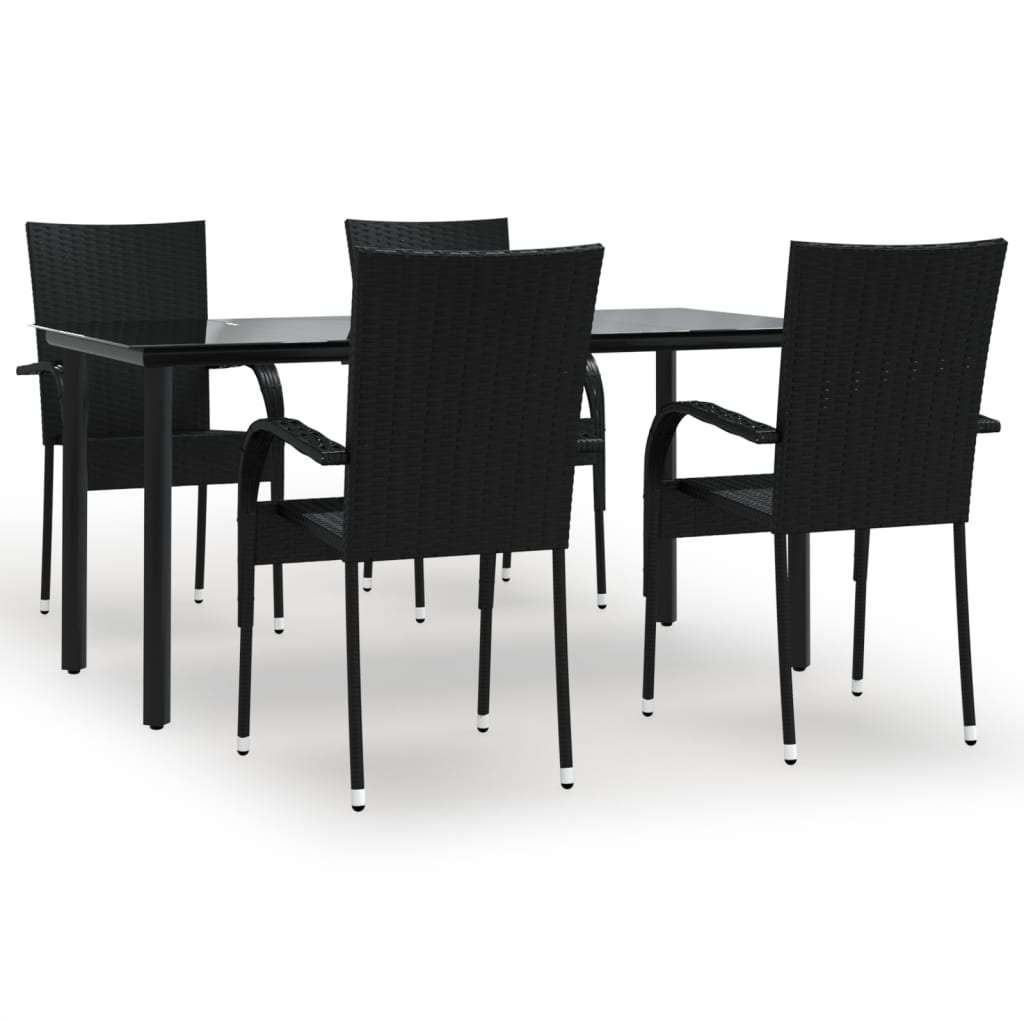 Set da Pranzo da Giardino 5 pz Nero in Polyrattan | homemem39