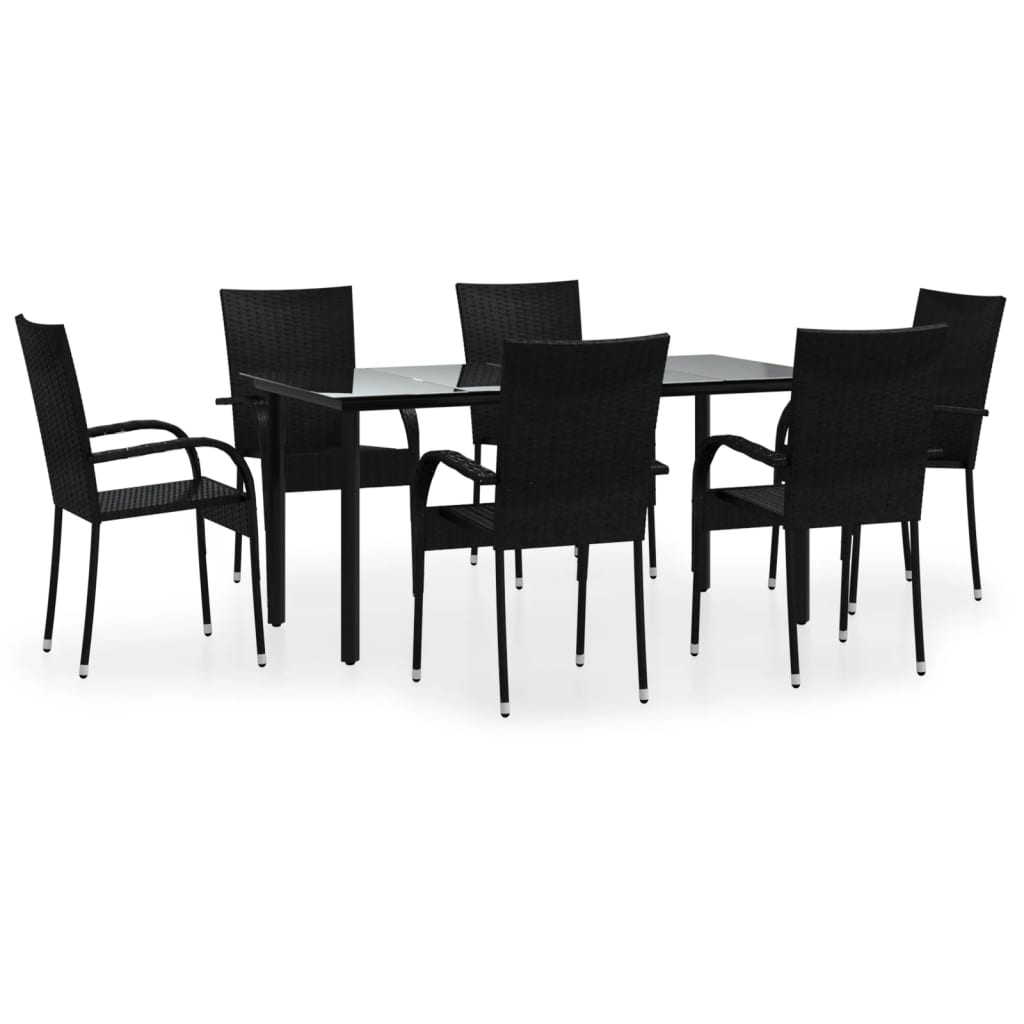 Set da Pranzo da Giardino 7 pz Nero in Polyrattan | homemem39