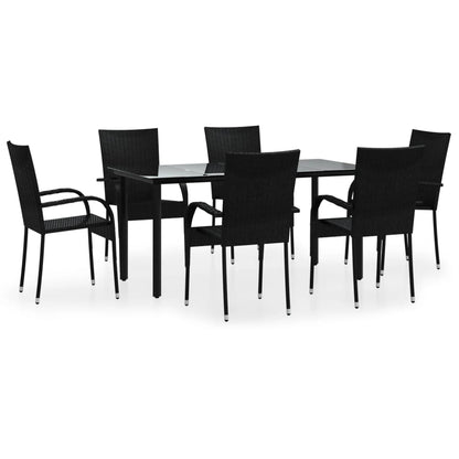 Set da Pranzo da Giardino 7 pz Nero in Polyrattan - homemem39