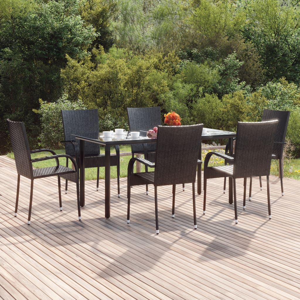 Set da Pranzo da Giardino 7 pz Nero in Polyrattan - homemem39
