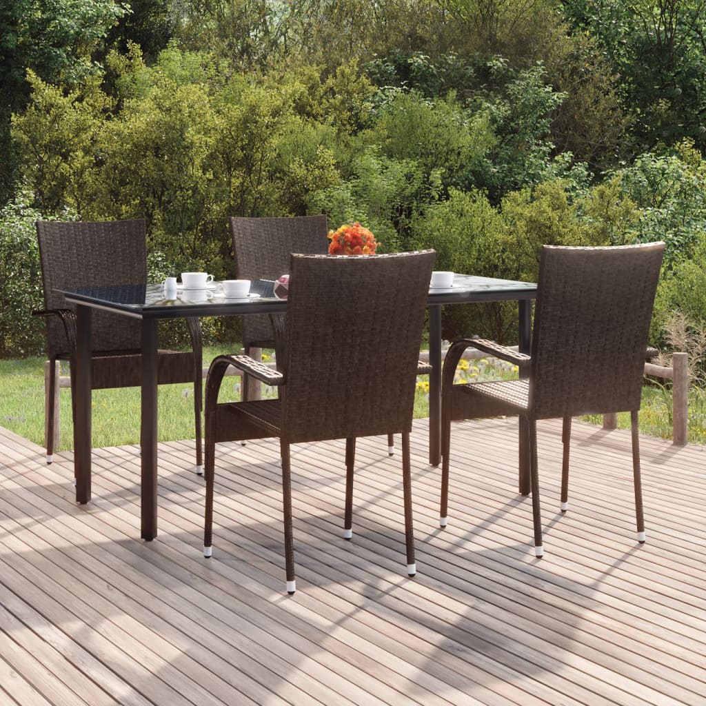 Set da Pranzo da Giardino 5 pz Marrone in Polyrattan | homemem39