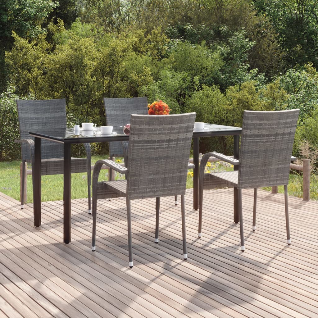 Set da Pranzo da Giardino 5 pz Grigio in Polyrattan - homemem39