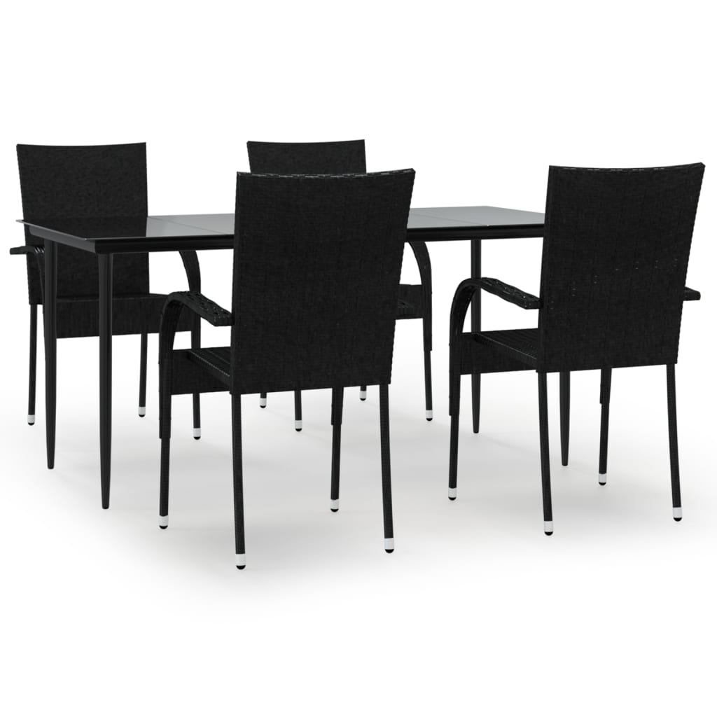 Set da Pranzo da Giardino 5 pz Nero in Polyrattan - homemem39
