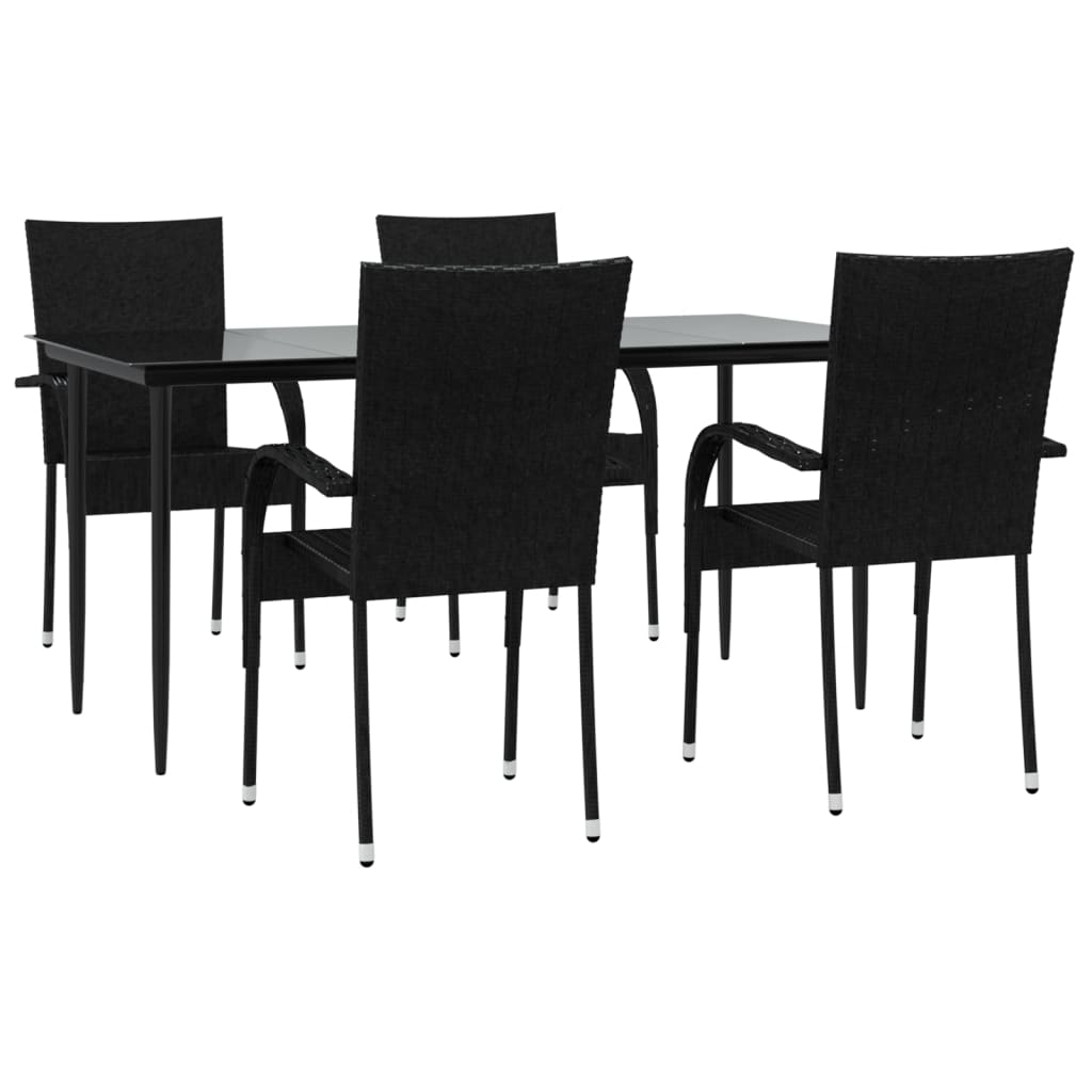 Set da Pranzo da Giardino 5 pz Nero in Polyrattan - homemem39