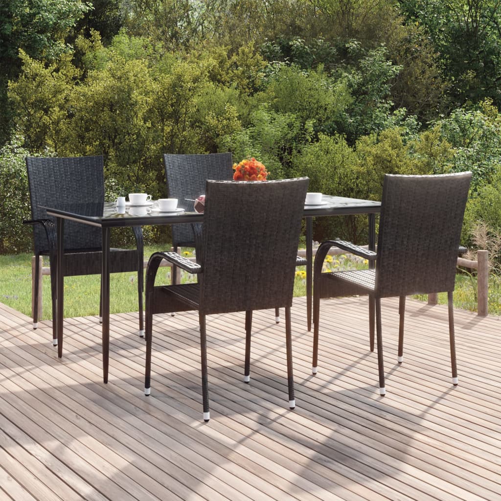 Set da Pranzo da Giardino 5 pz Nero in Polyrattan - homemem39