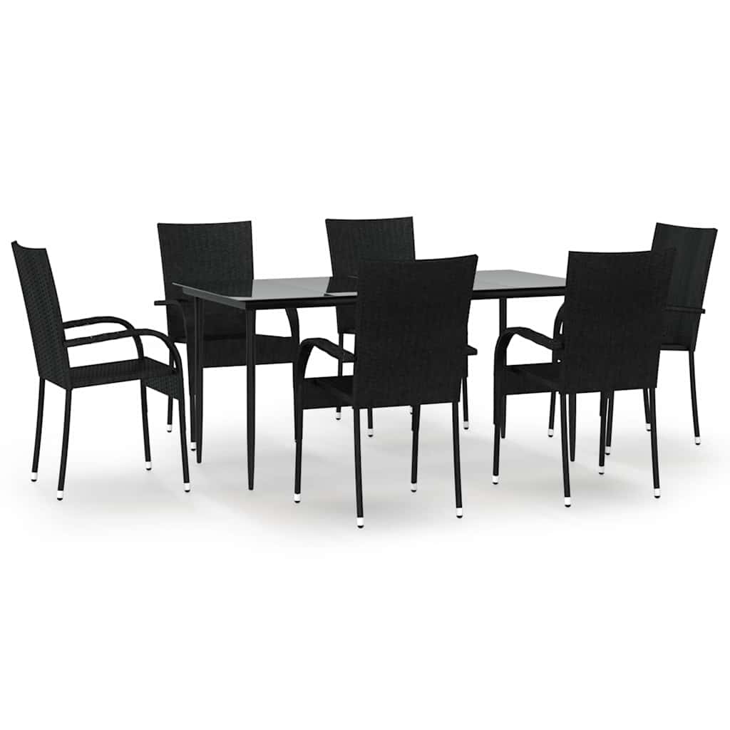 Set da Pranzo da Giardino 7 pz Nero in Polyrattan | homemem39