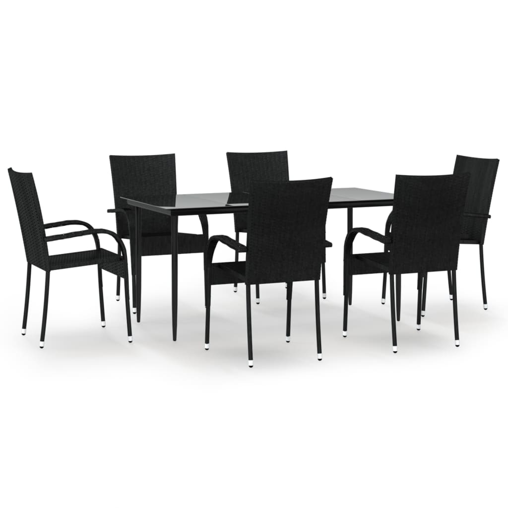 Set da Pranzo da Giardino 7 pz Nero in Polyrattan - homemem39