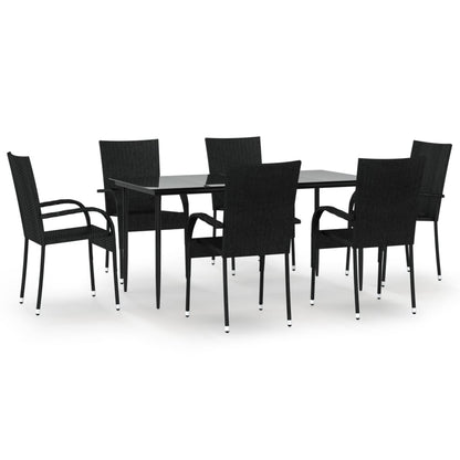 Set da Pranzo da Giardino 7 pz Nero in Polyrattan - homemem39