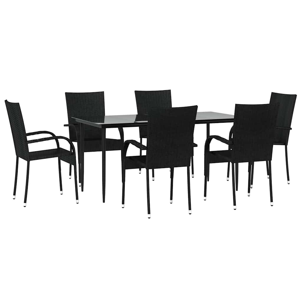 Set da Pranzo da Giardino 7 pz Nero in Polyrattan | homemem39