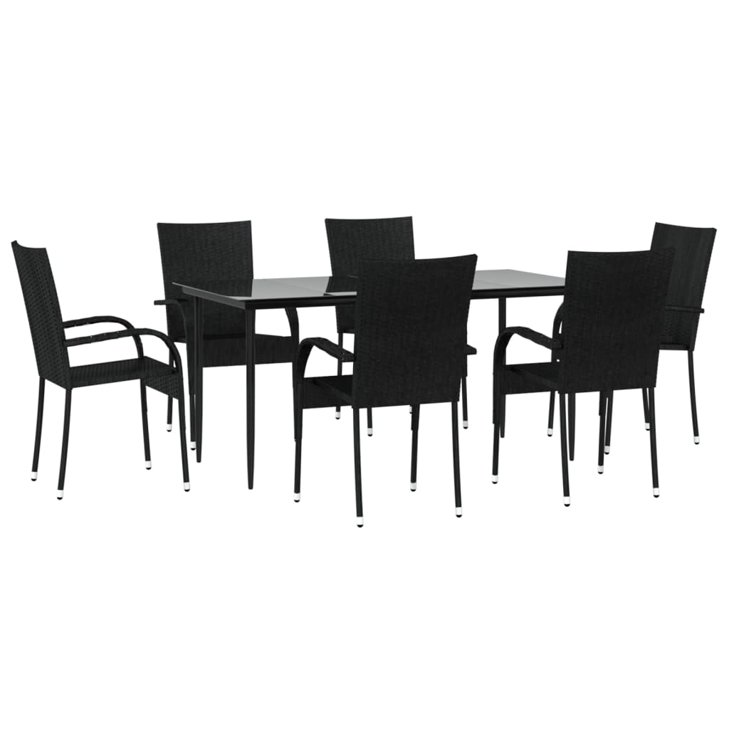 Set da Pranzo da Giardino 7 pz Nero in Polyrattan - homemem39
