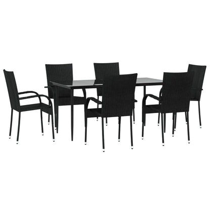 Set da Pranzo da Giardino 7 pz Nero in Polyrattan - homemem39