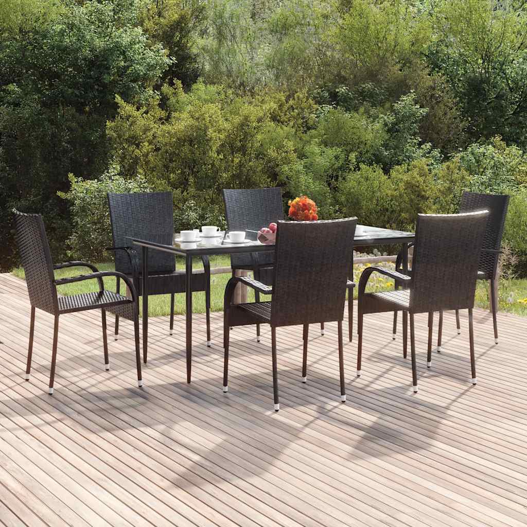 Set da Pranzo da Giardino 7 pz Nero in Polyrattan | homemem39