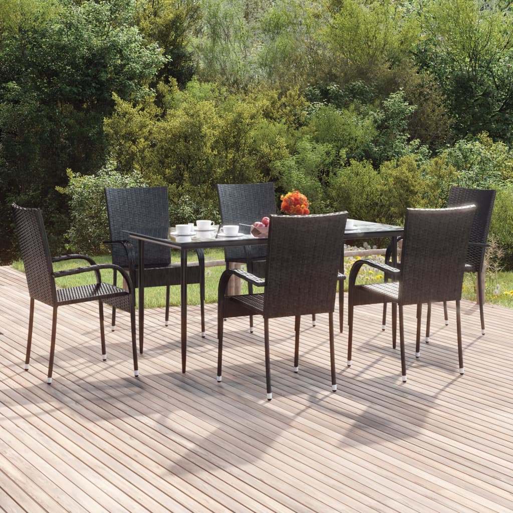 Set da Pranzo da Giardino 7 pz Nero in Polyrattan - homemem39