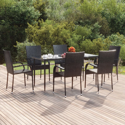 Set da Pranzo da Giardino 7 pz Nero in Polyrattan - homemem39