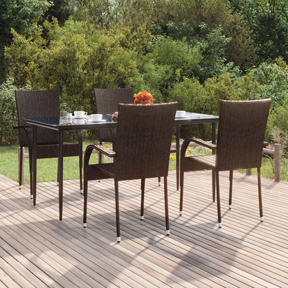 Set da Pranzo da Giardino 5 pz Marrone in Polyrattan - homemem39
