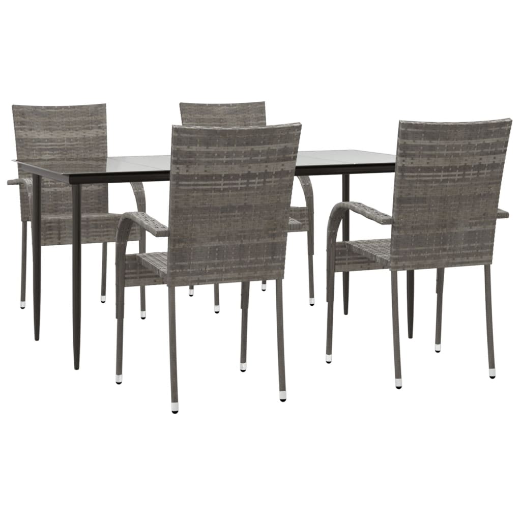 Set da Pranzo da Giardino 5 pz Grigio in Polyrattan - homemem39