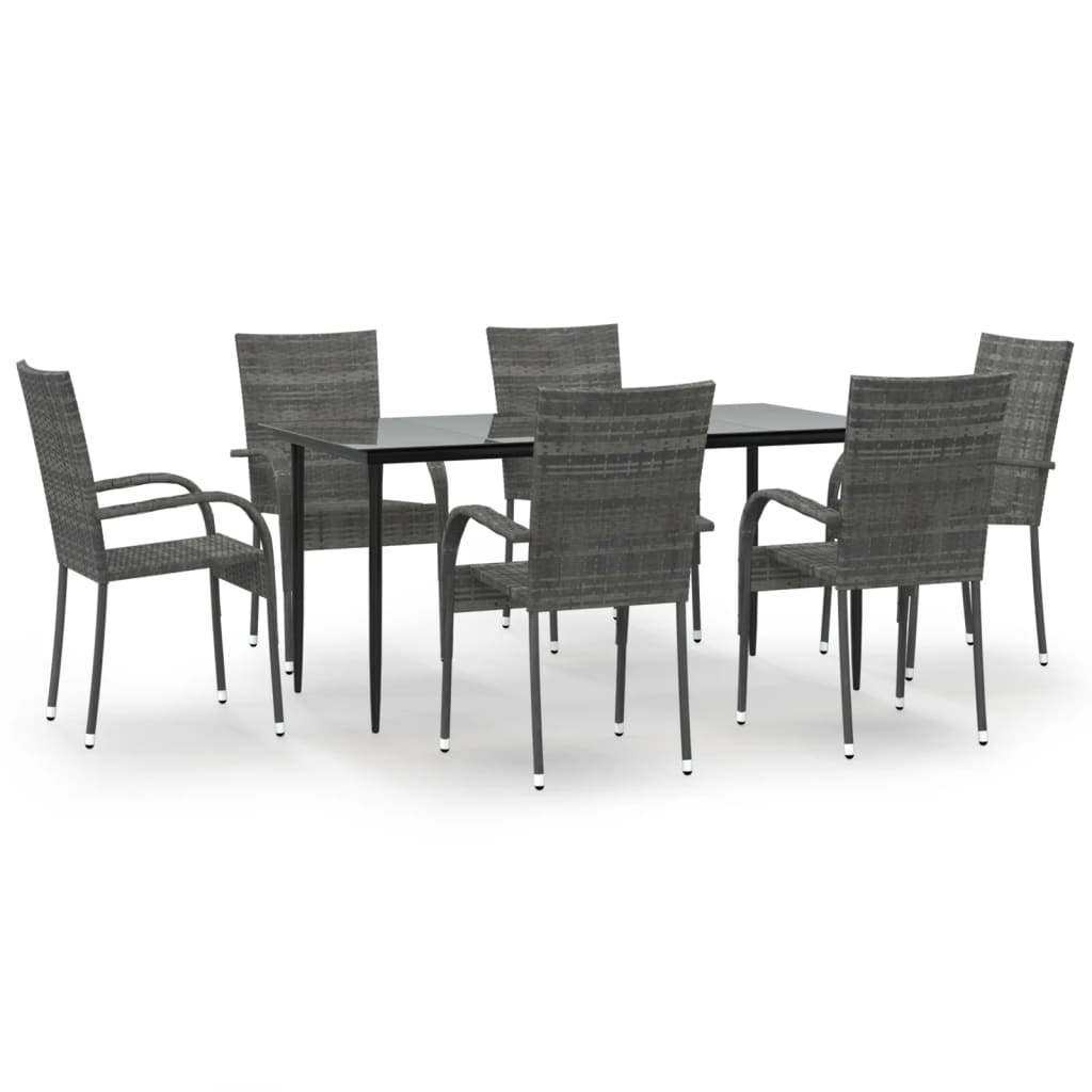 Set da Pranzo da Giardino 7 pz Grigio in Polyrattan - homemem39