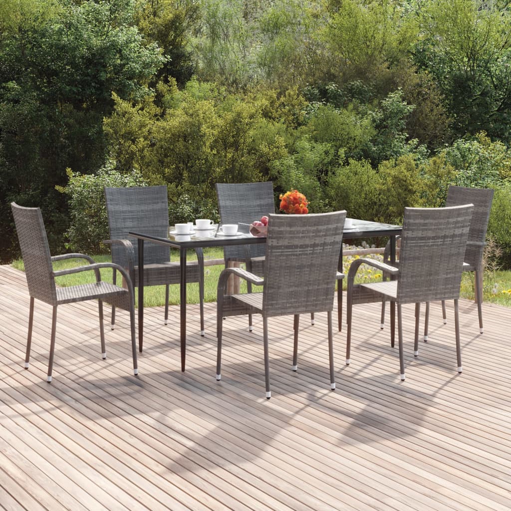 Set da Pranzo da Giardino 7 pz Grigio in Polyrattan - homemem39