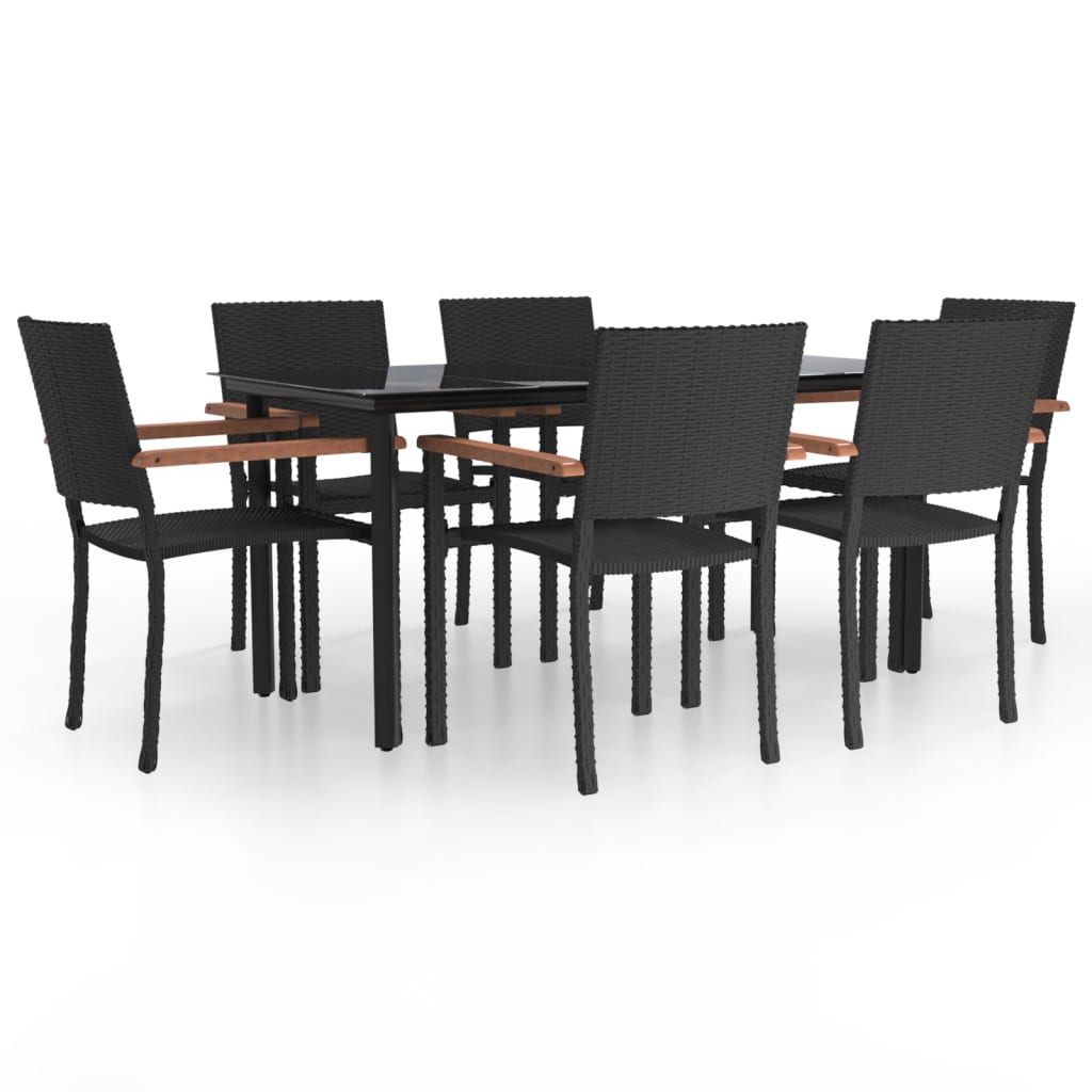 Set da Pranzo da Giardino 7 pz Nero in Polyrattan | homemem39