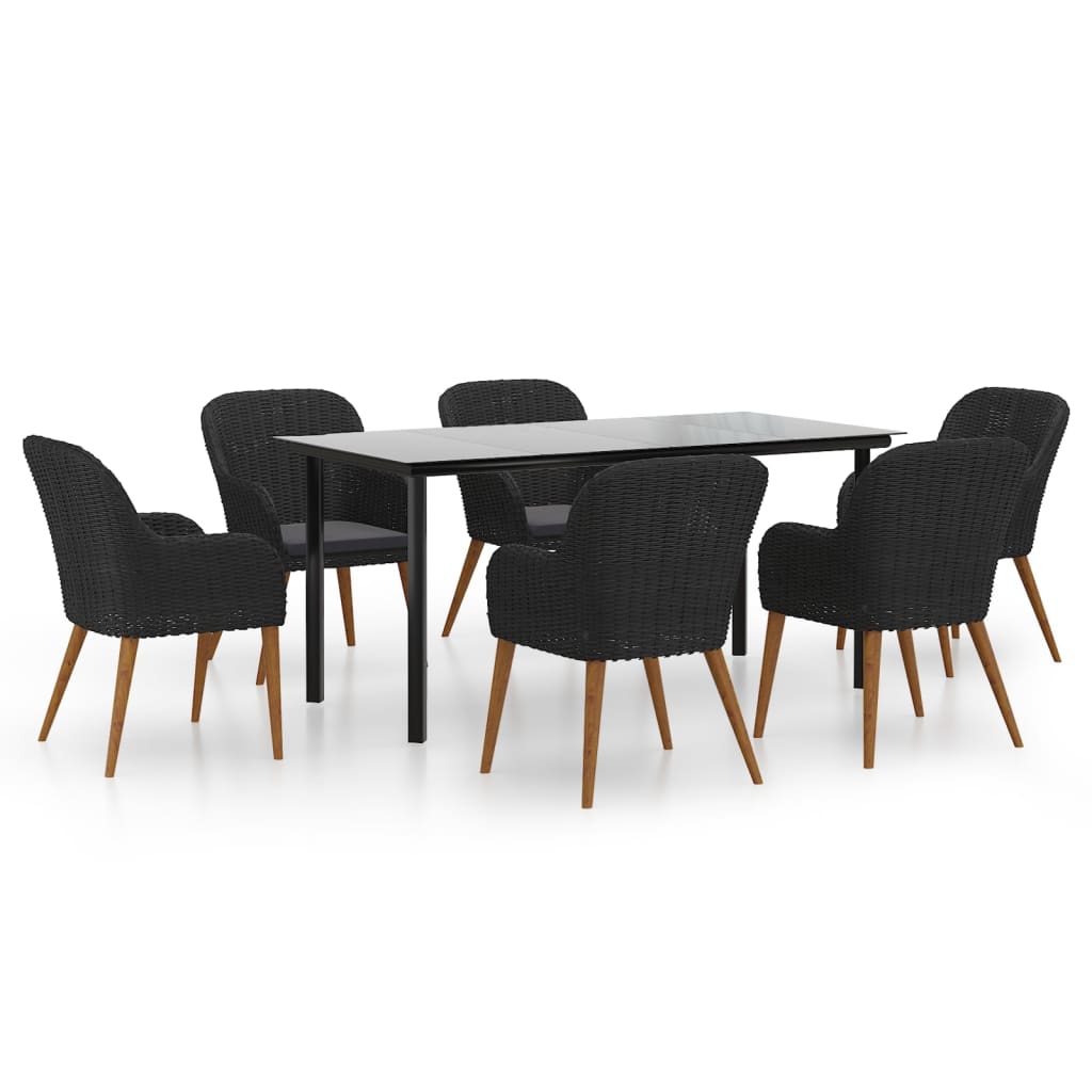 Set da Pranzo da Giardino 7 pz con Cuscini Nero | homemem39