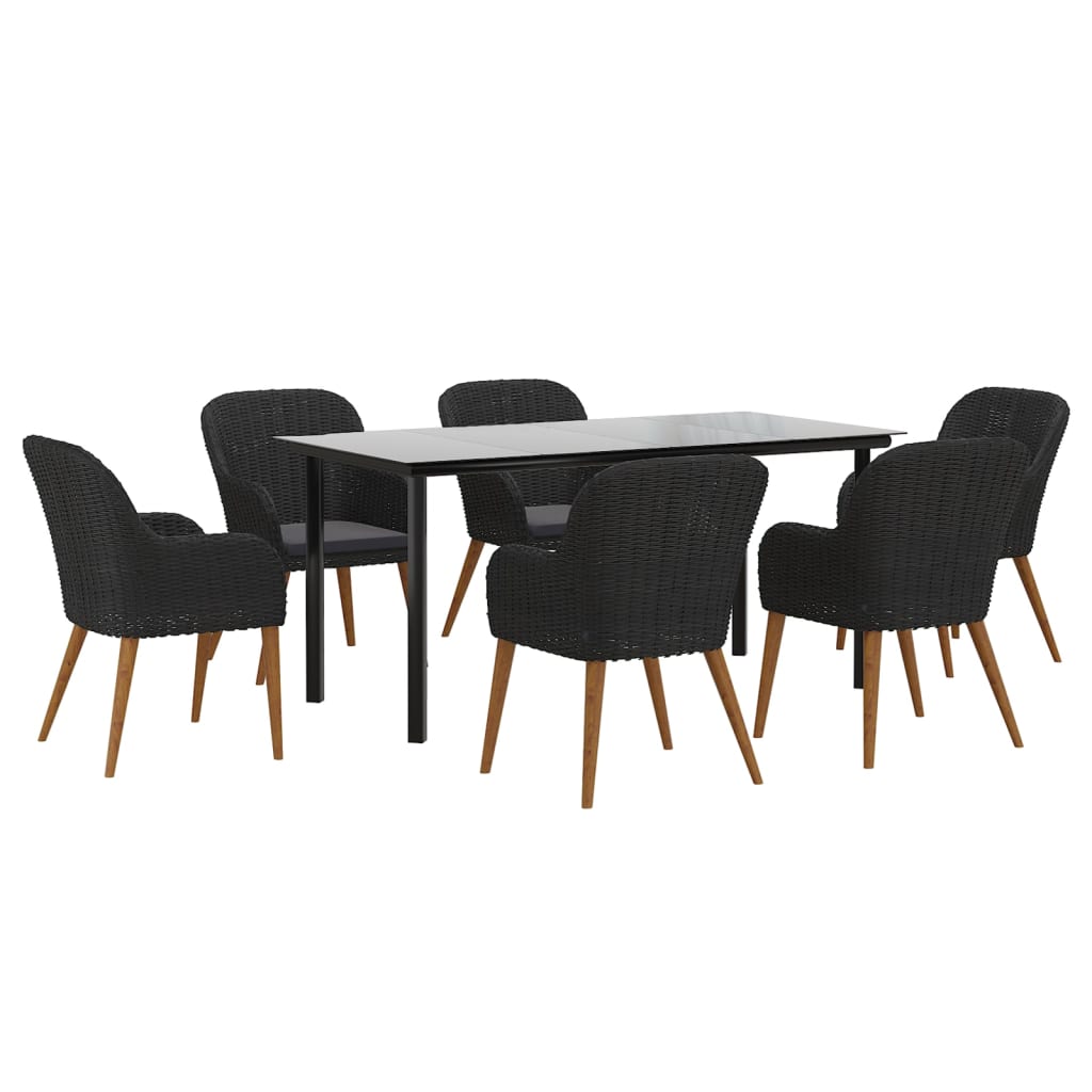 Set da Pranzo da Giardino 7 pz con Cuscini Nero | homemem39