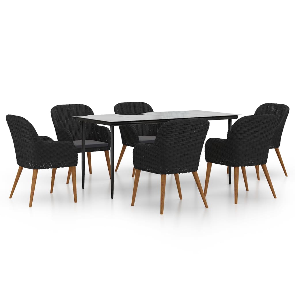 Set da Pranzo da Giardino 7 pz con Cuscini Nero | homemem39
