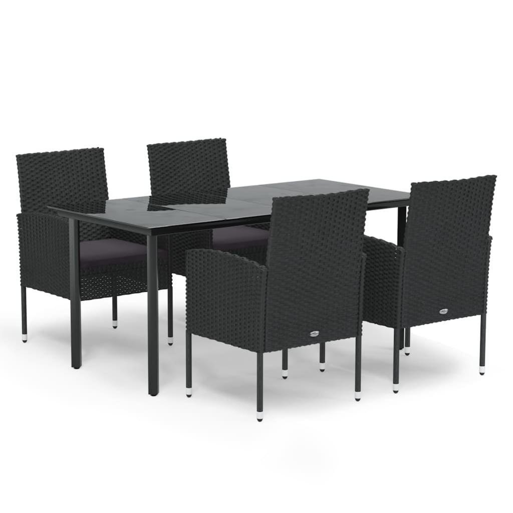 Set da Pranzo da Giardino 5 pz Nero con Cuscini in Polyrattan | homemem39