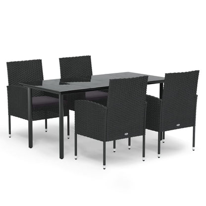 Set da Pranzo da Giardino 5 pz Nero con Cuscini in Polyrattan | homemem39
