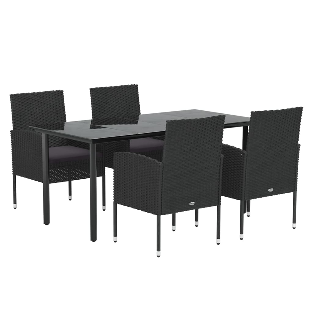 Set da Pranzo da Giardino 5 pz Nero con Cuscini in Polyrattan | homemem39