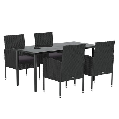Set da Pranzo da Giardino 5 pz Nero con Cuscini in Polyrattan | homemem39
