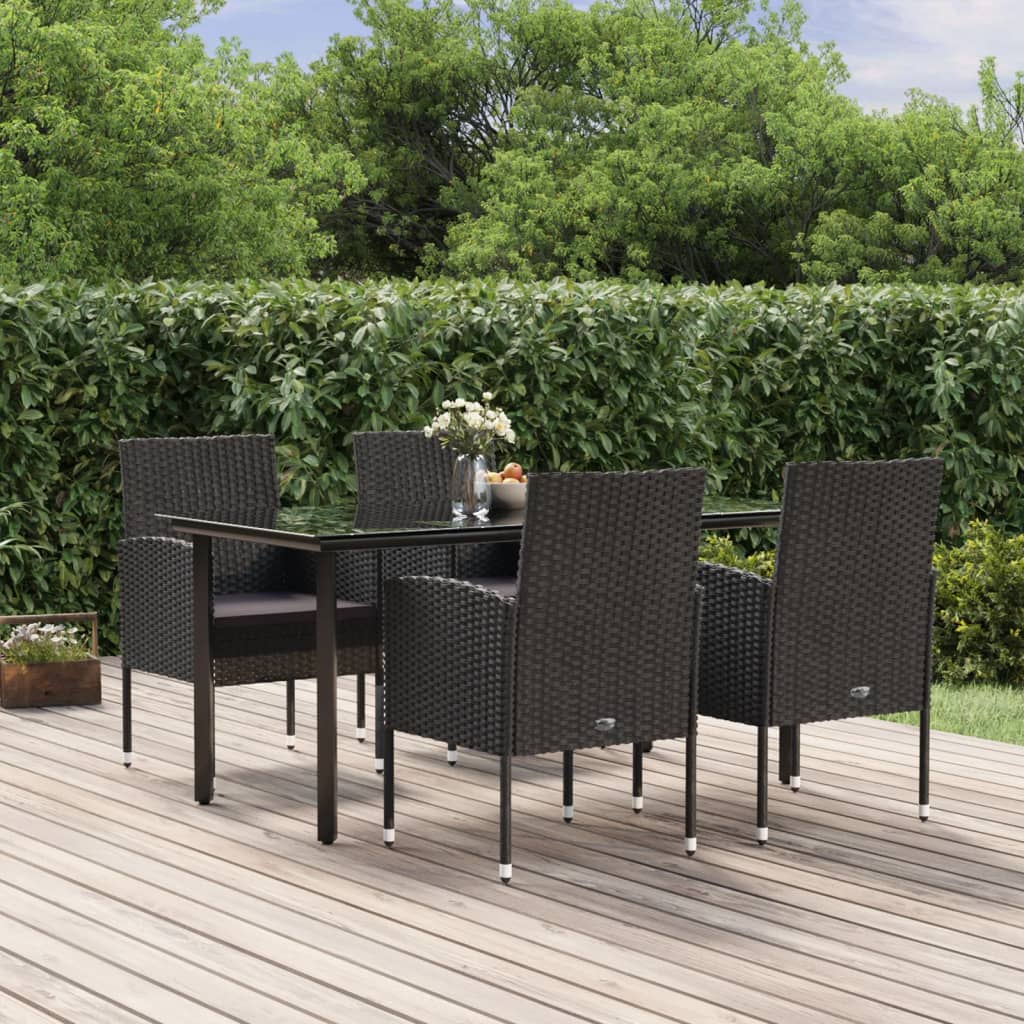Set da Pranzo da Giardino 5 pz Nero con Cuscini in Polyrattan | homemem39