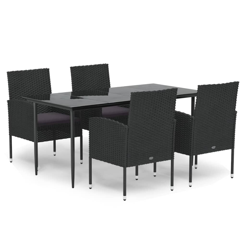 Set da Pranzo da Giardino 5 pz Nero con Cuscini in Polyrattan | homemem39