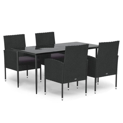 Set da Pranzo da Giardino 5 pz Nero con Cuscini in Polyrattan | homemem39