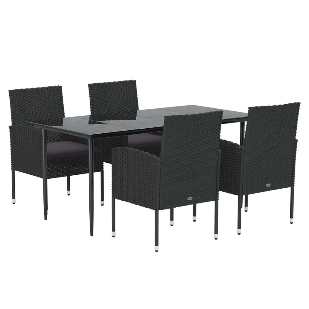 Set da Pranzo da Giardino 5 pz Nero con Cuscini in Polyrattan - homemem39