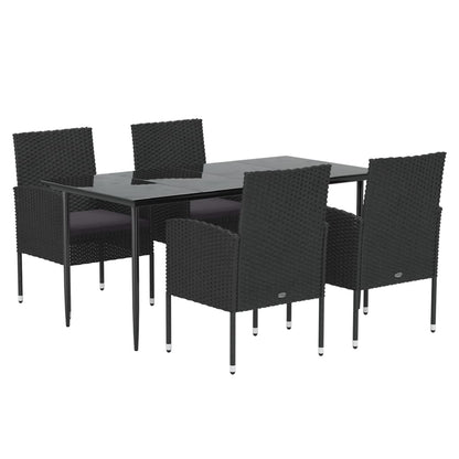 Set da Pranzo da Giardino 5 pz Nero con Cuscini in Polyrattan - homemem39