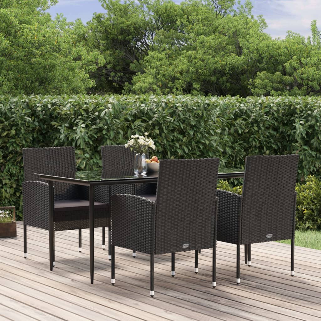 Set da Pranzo da Giardino 5 pz Nero con Cuscini in Polyrattan | homemem39