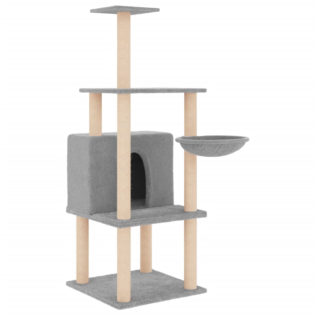 Albero per Gatti con Tiragraffi in Sisal Grigio Chiaro 132 cm - homemem39