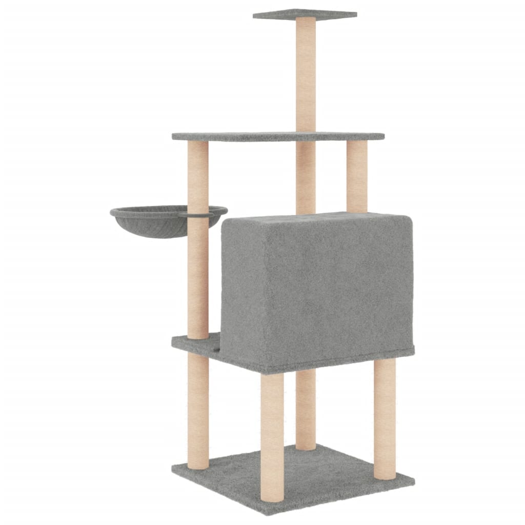 Albero per Gatti con Tiragraffi in Sisal Grigio Chiaro 132 cm - homemem39