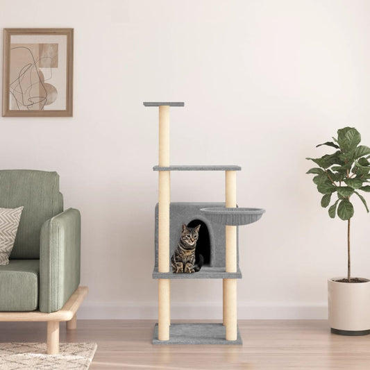 Albero per Gatti con Tiragraffi in Sisal Grigio Chiaro 132 cm - homemem39