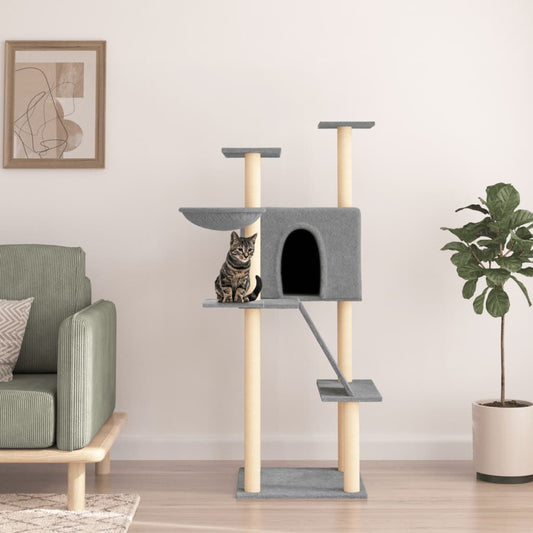 Albero per Gatti con Tiragraffi in Sisal Grigio Chiaro 143 cm - homemem39