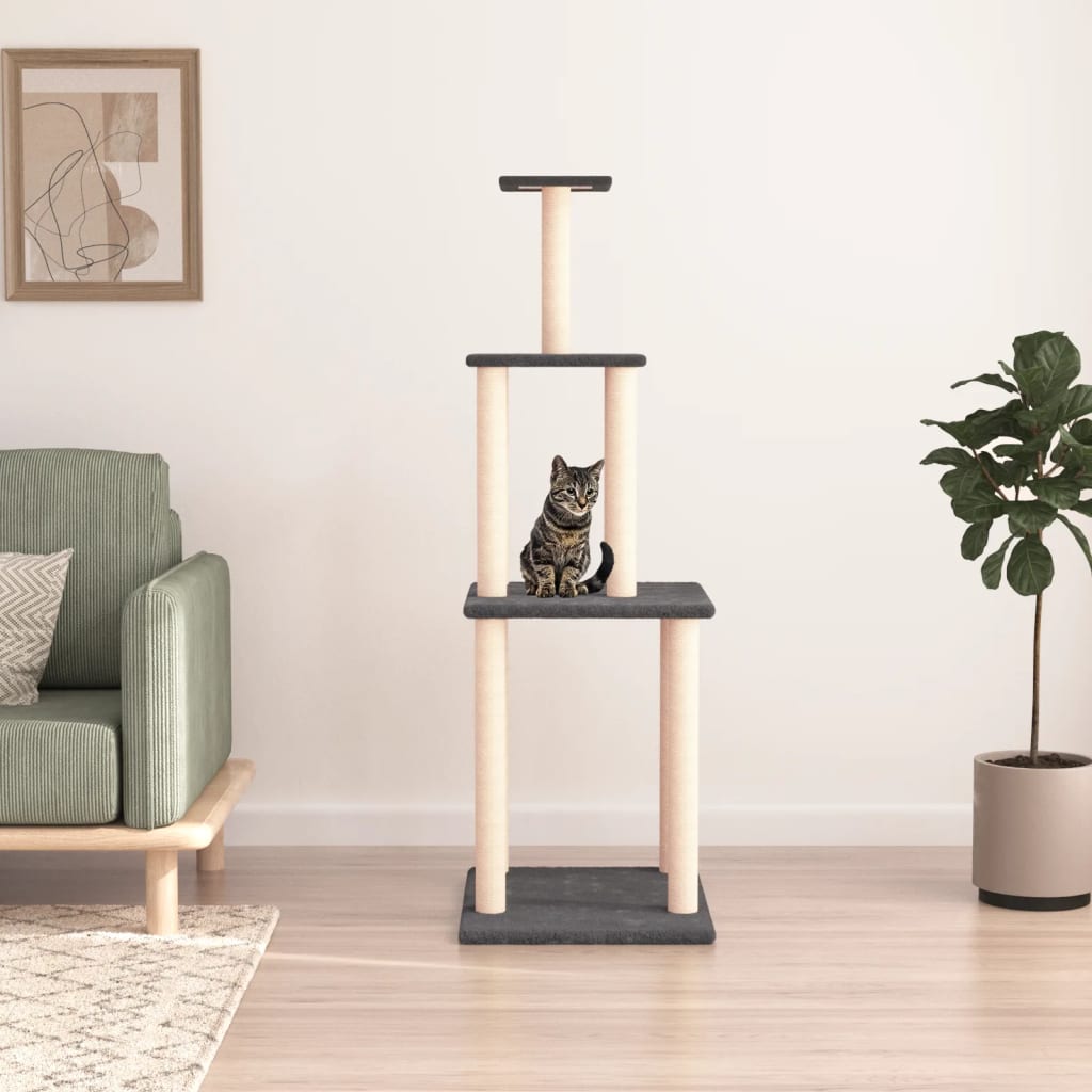 Albero per Gatti con Tiragraffi in Sisal Grigio Scuro 149 cm | homemem39