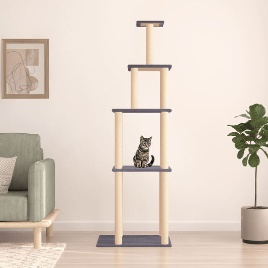 Albero per Gatti con Tiragraffi in Sisal Grigio Scuro 183 cm - homemem39