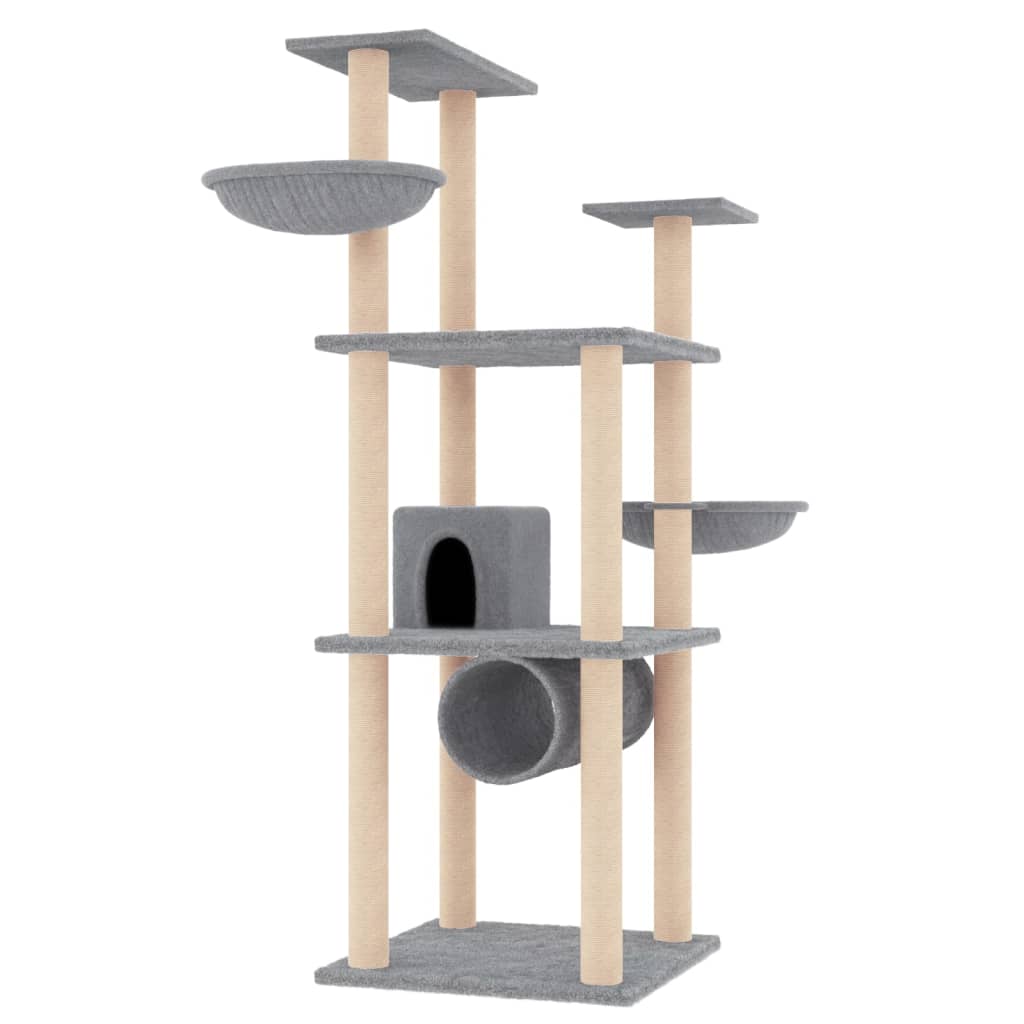 Albero per Gatti con Tiragraffi in Sisal Grigio Chiaro 141 cm - homemem39