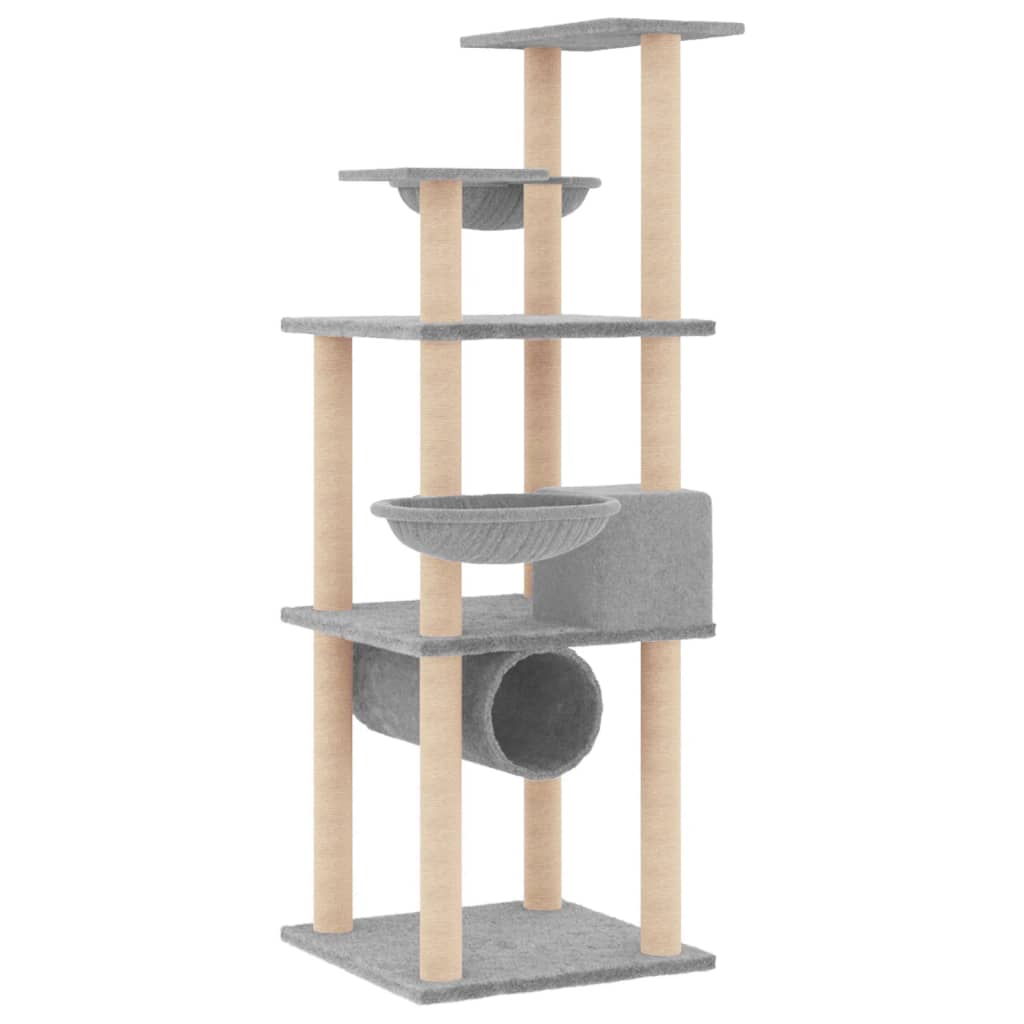 Albero per Gatti con Tiragraffi in Sisal Grigio Chiaro 141 cm - homemem39